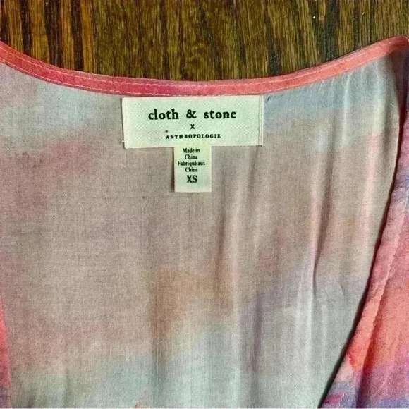 Anthropologie x Cloth & Stone Cloth Wrap Dress 100% Rayon Pastel Midi Flirty - Picture 3 of 7